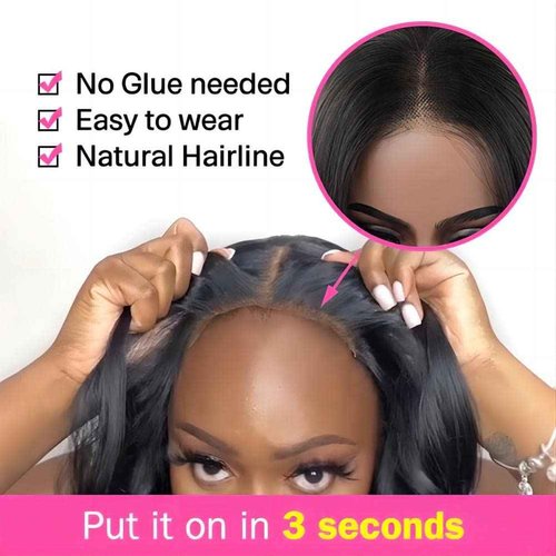ISEE Hair Glueless Wear and Go Wigs for Beginners Lace Front Wigs for Black Women Human Hair Short Straight Bob Human Hair Wigs Lace Pre Cut Wig 10 Inch