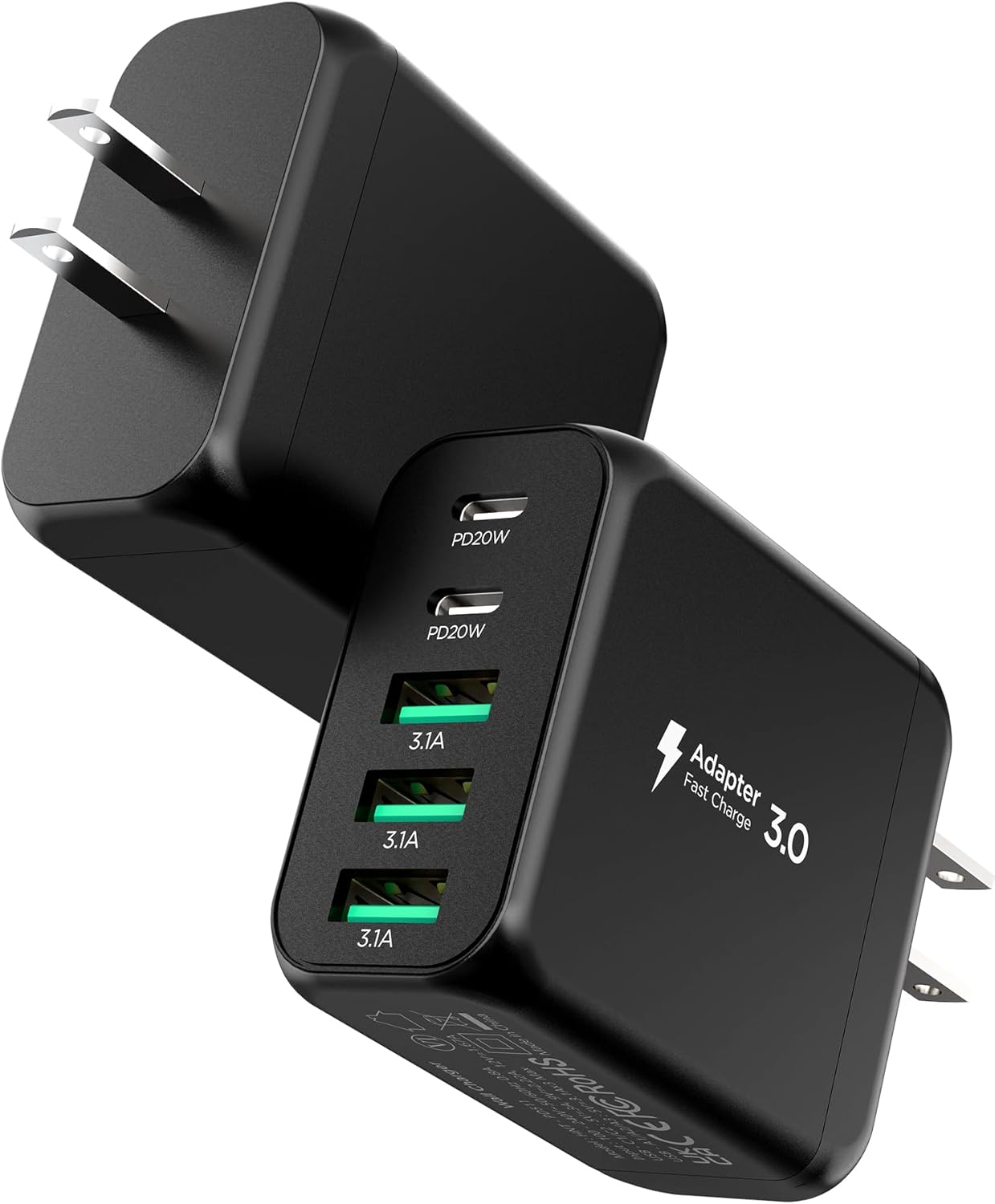 USB C Charger Block, [2-Pack] Type C Charger Fast Charging,50W 5-Port USB Wall Charger Multiport Type C Charging Block Cube for iPhone 16 15 14 13 12 11 Pro Max XS, iPad, Samsung & More-Black