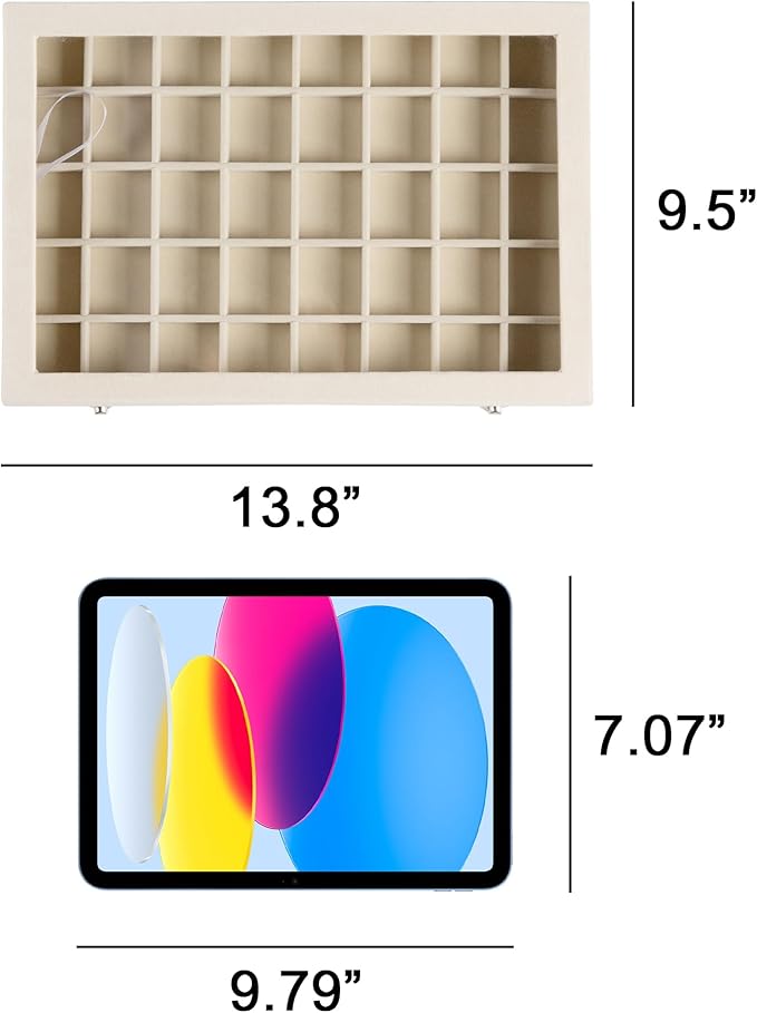 Frebeauty 40 Grid Jewelry Tray,Adjustable Earring Holder Organizer with Glass Lid,Velvet Drawer Jewelry Organizer for Rings,Studs,13.8 x 9.5 x 2 Inches Jewelry Display Box,Gift for Women(White)