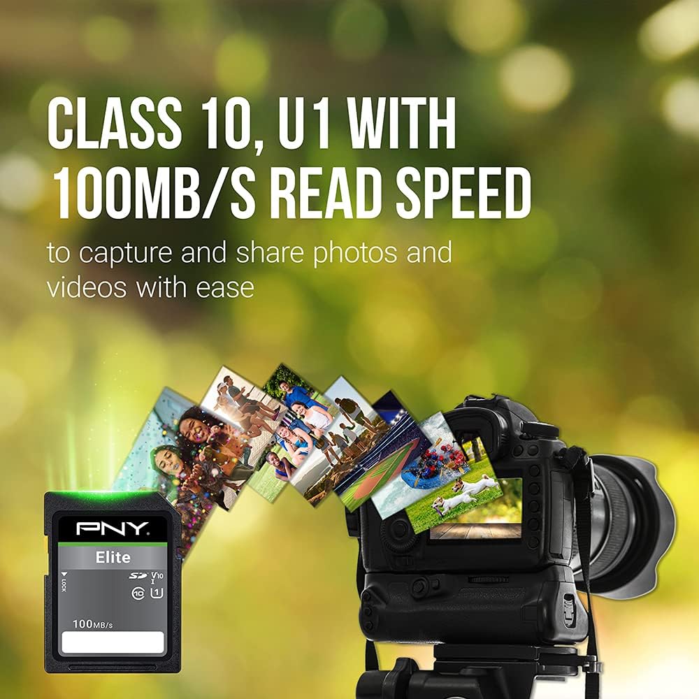PNY 64GB Elite Class 10 U1 V10 SDXC Flash Memory Card - 100MB/s, Class 10, U1, V10, Full HD, UHS-I, Full Size SD (Pack of 1)