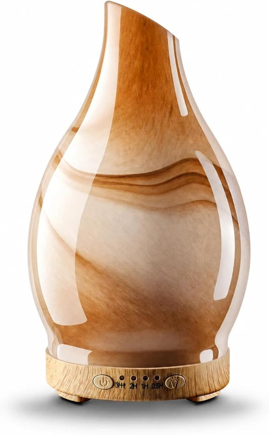 Essential Oil Diffuser, 120 ml Glass Aromatherapy Diffuser with 7 Color Lights, Auto Shut-Off and 4 Timer Settings, Ultrasonic Cool Mist Diffuser for Home Room Office (Dessert)