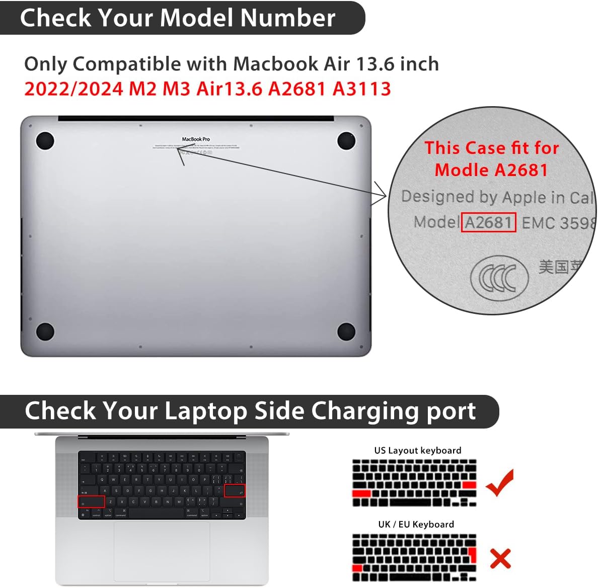for 2025 2024 2023 2022 MacBook Air 13 inch Case M4 A3240 M3 A3113 M2 A2681 with Touch ID& 13.6" Liquid Retina Display, Plastic Hard Shell&Keyboard Cover&Screen Film&Webcam Cover, Bunny-B