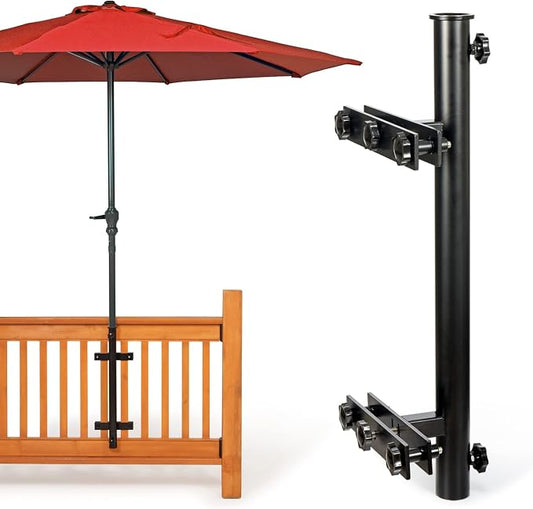 304 Stainless Steel Patio Umbrella Holder, Heavy-Duty Umbrella Deck Mount, for Outdoor Umbrella Holder for Deck Railing,Grille Deck Umbrella Mount (Grille, Black)