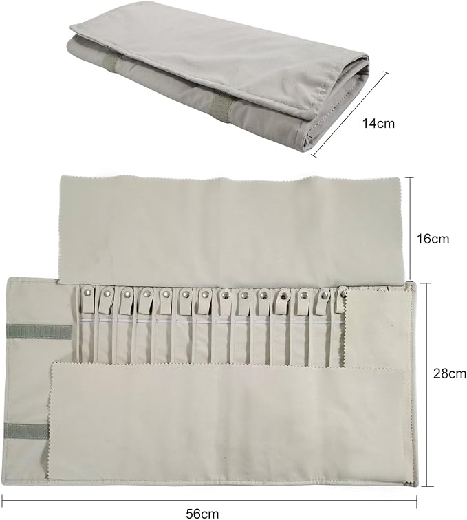 Portable Jewelry Roll Untangled Secure Necklace Travel Storage Bag Displays Holder 16 Chain (Beige)