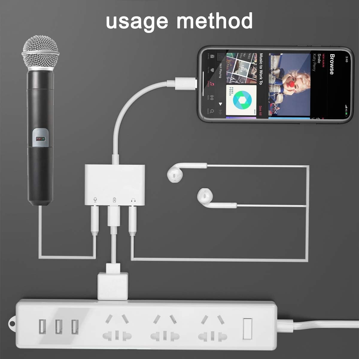COVS Lightning to Microphone Audio Adapter, Upgraded 3 in 1 Dual 3.5mm Microphone Audio Jack and Charging Aux Headphone Splitter Adapter, Compatible with iPhone 12/11/iPad
