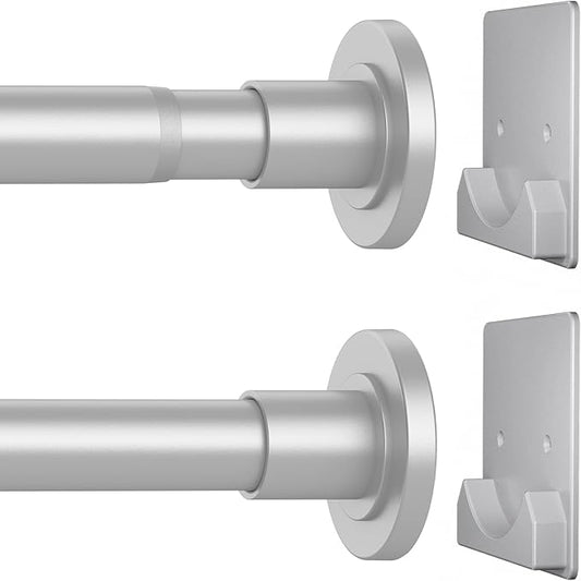 CorkLatta Matte Silver Shower Curtain Rod,1 Inch Diameter Stainless Steel Adjustable Spring Tension Rods 32 to 80",with Holders,Anti-Slip,Curtain Rods No Drilling(1 Pack)