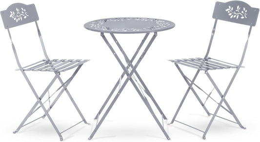 Alpine Corporation Indoor/Outdoor 3-Piece Bistro Set Folding Table and Chairs Patio Seating, Gray