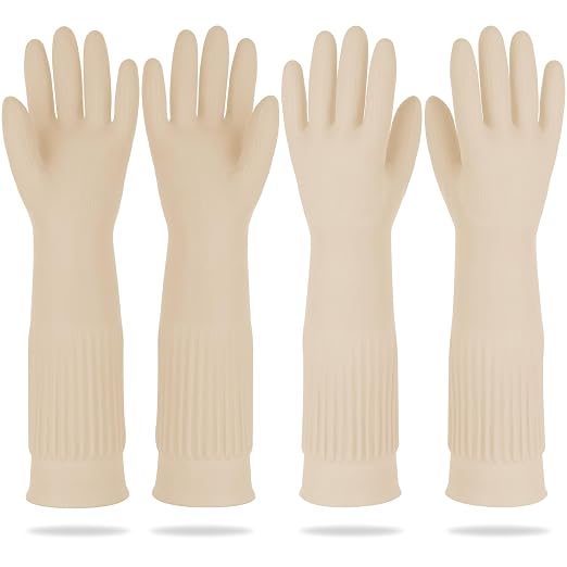 DABOGOSA Mamison 2 Pairs Reusable Waterproof Household Dishwashing Cleaning Rubber Gloves, Non-Slip Kitchen Glove (Ivory, XL (Pack of 2))