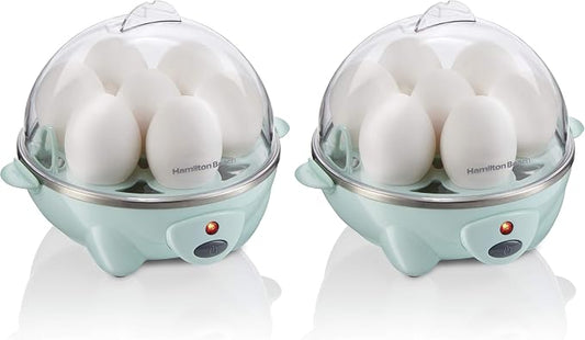 Hamilton Beach 3-in-1 Electric Egg Cooker for Hard Boiled Eggs, Poacher Eggs, Omelet Maker & Vegetable Steamer, Holds 7, Mint (25504) (Pack of 2)
