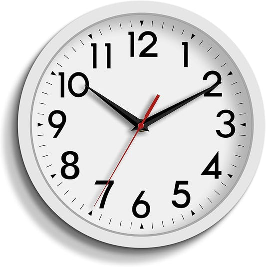 DAXSMY Wall Clock Small Analog 8 Inch Silent Non Ticking Battery Operated Modern Simple Decorative for Kitchen Office Bedroom Bathroom Living Room(White)