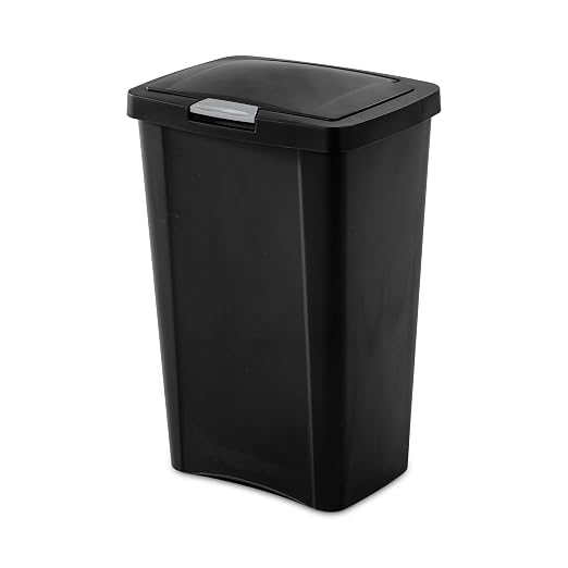 Sterilite 13 Gallon TouchTop Narrow Plastic Wastebasket with Secure Titanium Latch for Kitchen, Bathroom, and Office Use, Black (16 Pack)