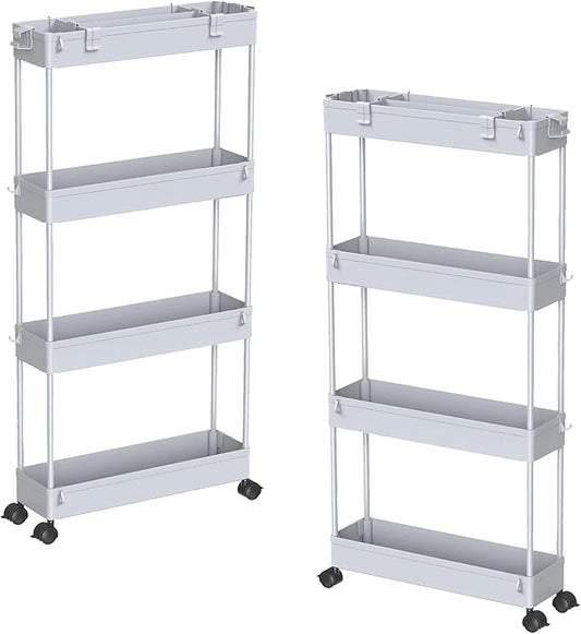 SPACELEAD 2-piece Set Slim Storage Cart 3 Tier,Bathroom Organizer Rolling Utility,Mobile Shelving Unit Slide Out for Office, Kitchen, Laundry Room & Narrow Places