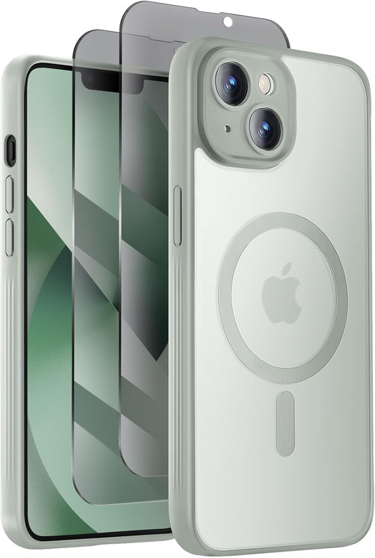 Designed for iPhone 13 Case, Compatible with MagSafe, with Privacy Screen Protectors X2, [Camera Protection] [15FT Military Drop Protection] Shockproof Phone Case, 6.1", Calke Green