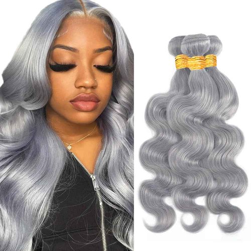 Giginger Sliver Grey Human Hair Bundles 20 22 24 inch Body Wave Human Hair Bundles Sliver Grey 100% Unprocessed Raw Quick Weave Hair for Black Women