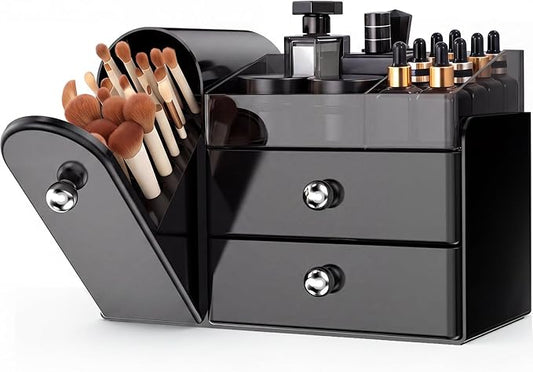 Makeup Organizer,Vanity Organizer with Makeup Brush Holder,Large Skincare Organizers with Drawers,Bathroom Countertop Organizer,Storage Lipstick,Perfume,Nail Polish,Beauty,Gifts for Woman