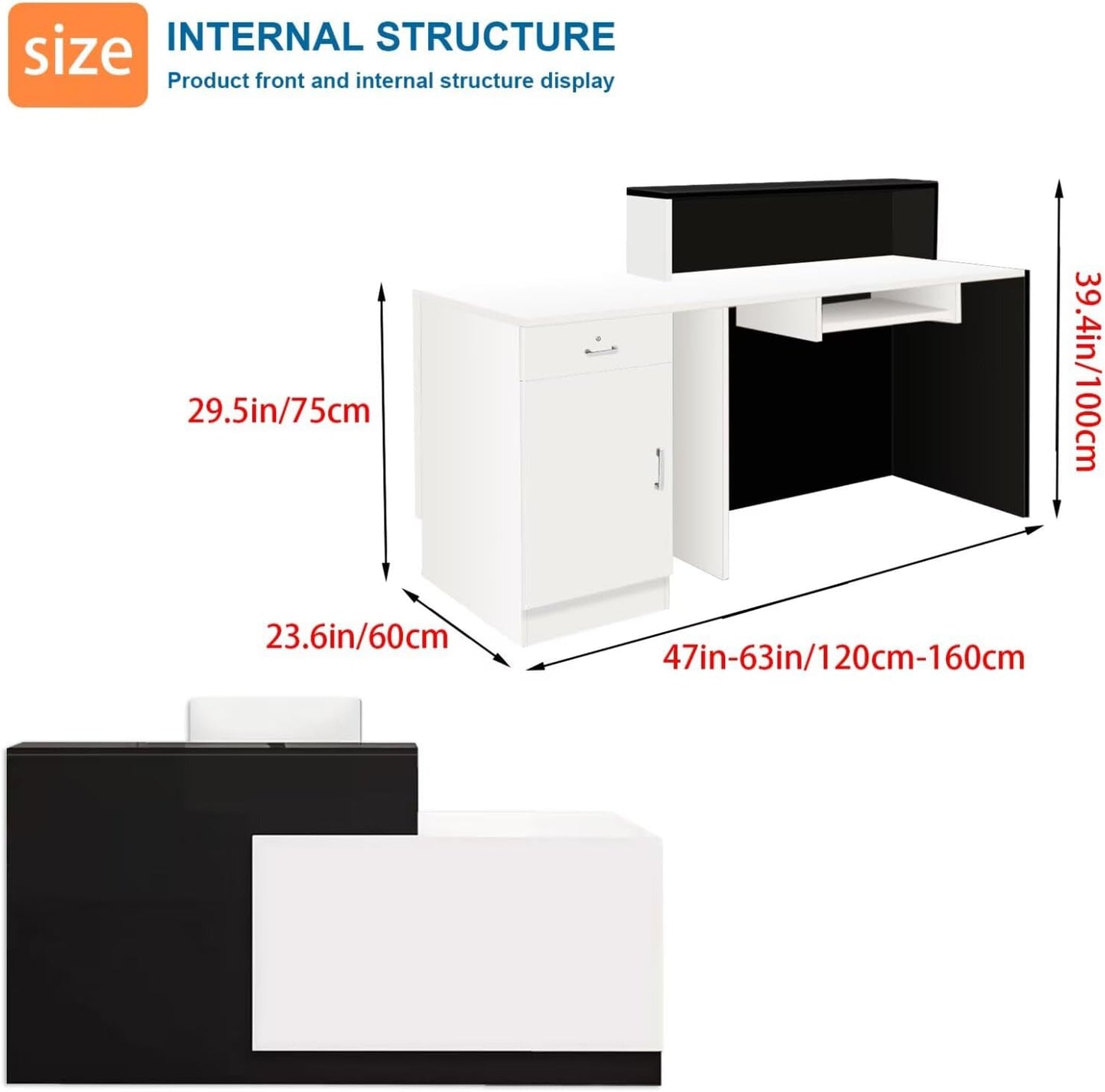 Reception Desk with Counter Modern Checkout Counter with Lockable Drawer Keyboard Tray Receptionist Desk for Office Salon Reception Table U Right 51inch/130cm