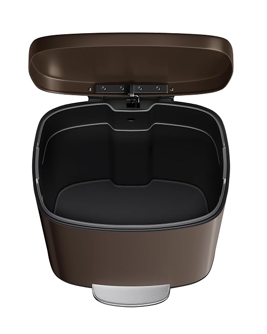 Garvee 13 gal (50 L) and 2.6 gal (10 L) Metal Trash Can Combo Set, Rustproof Garbage Can with Lid, Step-on Trash Bin with Inner Bucket, Rear Handle, Brown