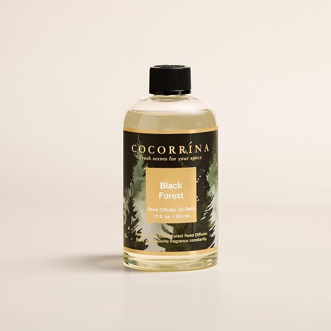 Cocorrína Reed Diffuser Refill Black Forest 17oz (500ml) with 8 Sticks - Premium Long-Lasting Essential Oil, Home Fragrance for Bedroom, Bathroom Home Decor