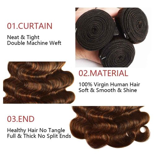 Habiliana Human Hair Bundles 22 24 26 Inch Chocolate Brown P4/30 Body Wave Bundles Human Hair 100% Unprocessed Soft Sewn In with Double Drown Weft for Black Women