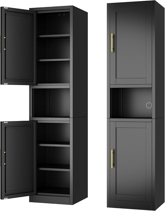 Ckzbx Tall Narrow Storage Cabinet 66.93" H Tall Bathroom Cabinet Metal Pantry Cabinets, 4 Adjustable Shelves for Kitchen, Home Office, Living Room, Dinning Room (16 inches Wide Black)