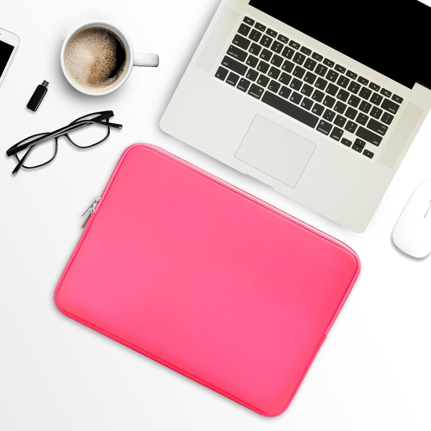 RAINYEAR 15 Inch Laptop Sleeve 15" Protective Soft Case Padded Carrying Cover Specially Compatible with 15.4" MacBook Pro/Air A3241 A2941 A3114 A1938 A1707 A1990 (Bright Pink, Upgraded Version)