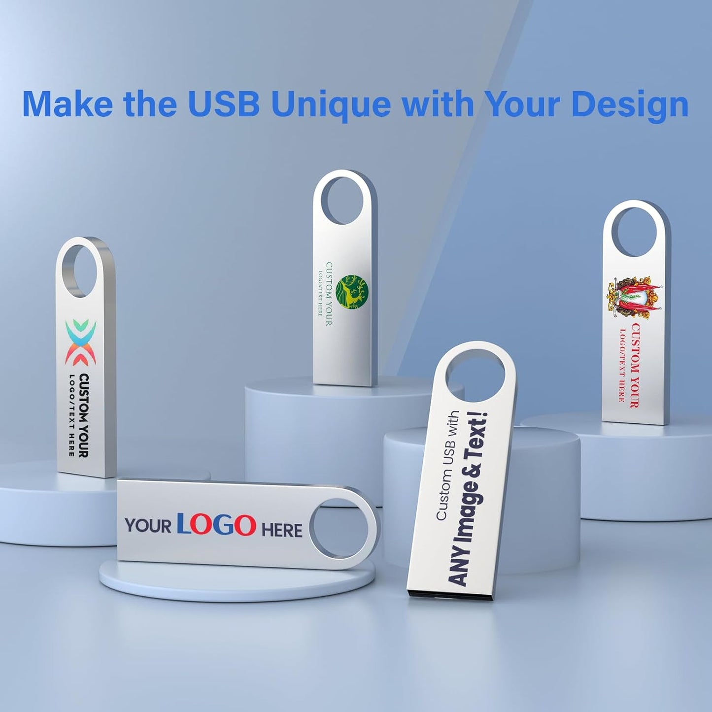 Customizable Flash Drives 4GB, Wooolken Personalized USB 2.0 Thumb Drives 10/20/50/100 Pack, Logo Pendrive Custom Memory Stick USB Engraved Logo (Metal)
