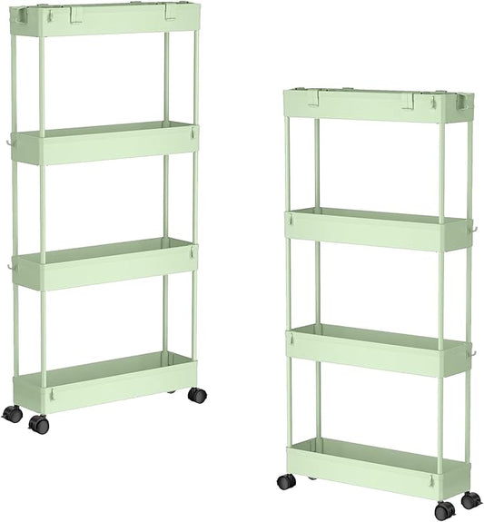 SPACELEAD 2-piece Set Slim Storage Cart 3 Tier,Bathroom Organizer Rolling Utility,Mobile Shelving Unit Slide Out for Office, Kitchen, Laundry Room & Narrow Places