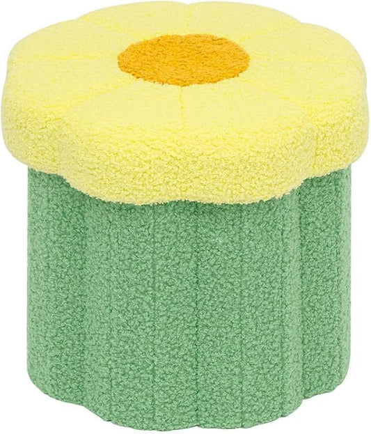 B FSOBEIIALEO Storage Ottoman Foldable, Sunflower Shaped Small Footrest Collapsible Folding Seat Bench for Bedroom Living Room Entryway, Faux Teddy Fur, Green 12.6"x12.6"x11.4"