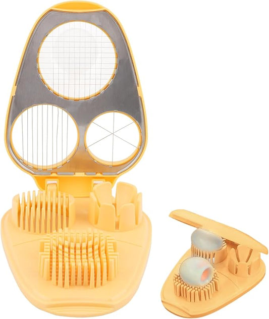 3-in-1 Egg Slicer for Hard Boiled Eggs, Stainless Steel Wire Egg Cutter with ABS Frame, Multi-Functional Kitchen Gadget for Slicing Strawberries, Bananas, Mushrooms & Cheese(Yellow)