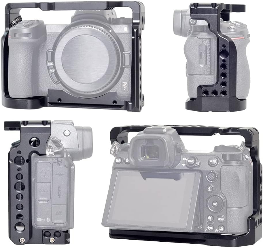 Z5 Z6 Z7 Cage, Hersmay Camera Cage with Top Handle for Nikon Z5/ Z6/ Z7/ Z6II/ Z7II Mirrorless Camera with Cold Shoe,ARRI Handle Locating Holes,Multiple 1/4" 3/8" Screw Holes