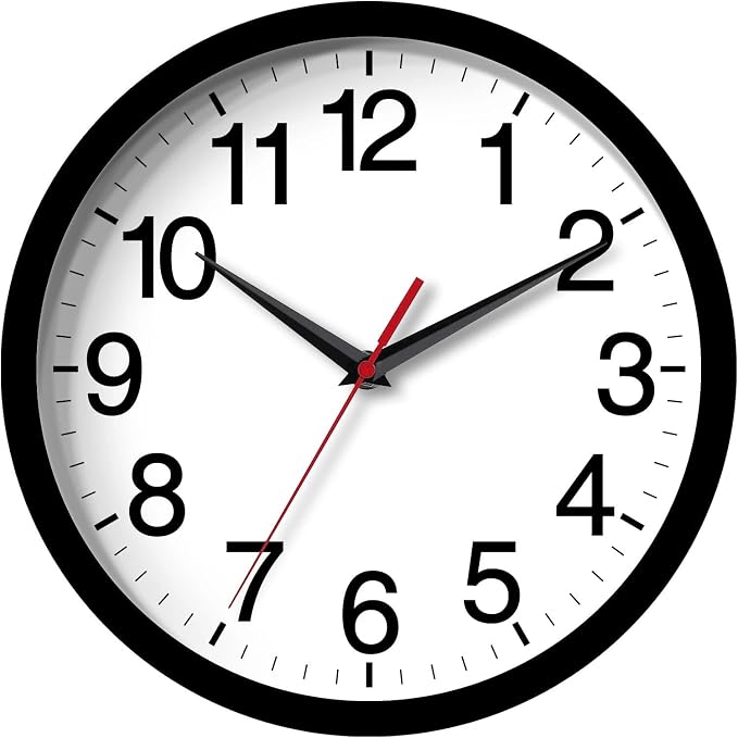Rohioue Wall Clock Modern 8 Inch Battery Operated Silent Non Ticking Small Analog Clock for Living Room Office Home Bedroom Kitchen Bathroom(Black)