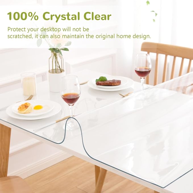38 x 78 Inch Clear Table Cover Protector, Clear Table Protector for Dining Room Table, 1.5mm Plastic Table Cover, Waterproof Table Pad for Kitchen, Office