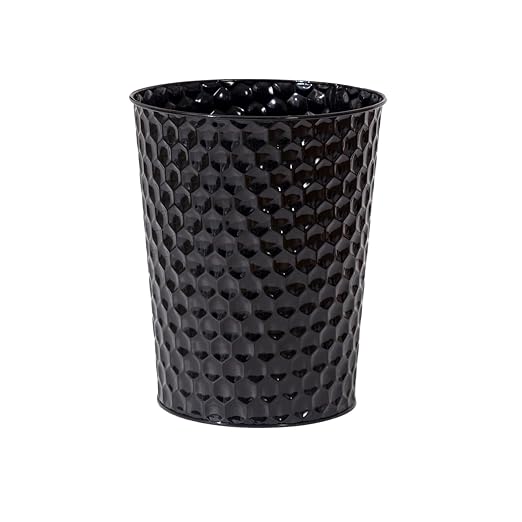 Venalys Small Metal Trash Can Wastebasket, Decorative Honeycomb Garbage Can Waste Basket, Modern Farmhouse Round Trash Bin for Bathroom, Bedroom, Kitchen and Office (Black)
