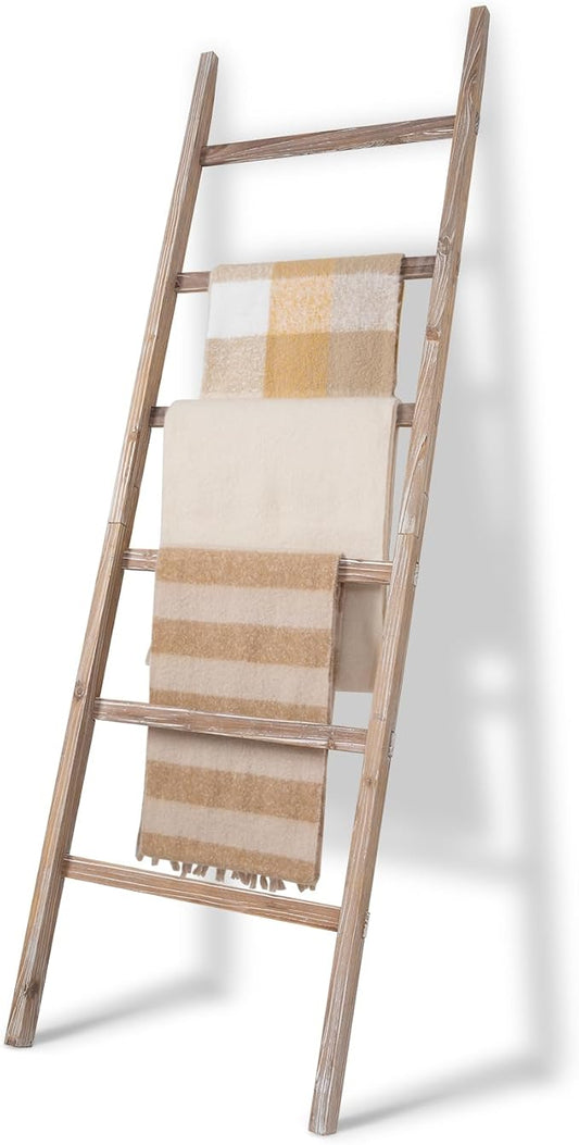 SwaaVee Blanket Ladder 6-Tier Towel Rack, Wooden Quilt Ladder Shelf for Home Decor, Wall Leaning Farmhouse Quilt Display Towel Holder Organizer for Living Room, Bathroom (24" Wide)