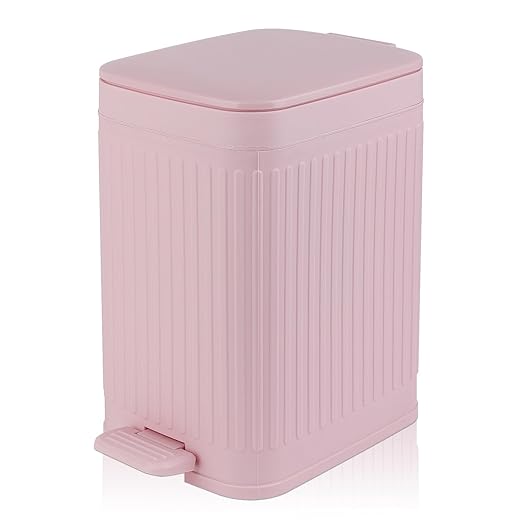 rejomiik Small Bathroom Trash Can with Lid Slim Soft Close Garbage Can Step Wastebasket Container Trash Bin for Office Bedroom Kitchen Living Room 1.9 Gallon Pink