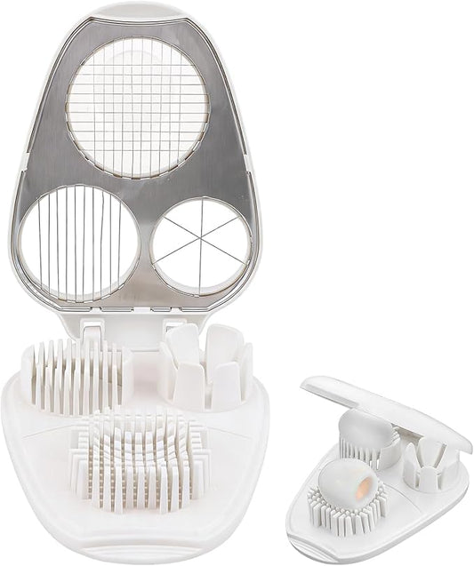 3-in-1 Egg Slicer for Hard Boiled Eggs, Stainless Steel Wire Egg Cutter with ABS Frame, Multi-Functional Kitchen Gadget for Slicing Strawberries, Bananas, Mushrooms & Cheese(White)