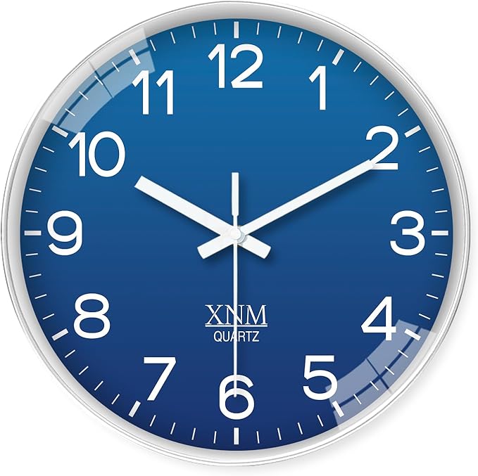 XNM Modern Analog Wall Clocks Battery Operated Navy Blue Wall Clock for Living Room Bedroom Home Office 14 Inch Round Minimalist Wall Clock Silent