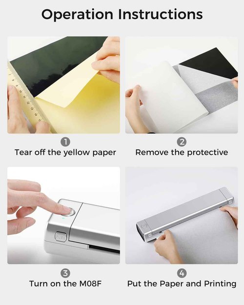 Phomemo M08F Bluetooth Tattoo Stencil Printer & Tattoo Transfer Paper - 110 Sheets A4 Size Portable Stencil Printer for Tattooing, Compatible with Smartphone & PC, Silver