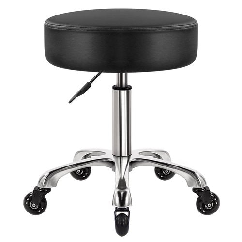 WKWKER Heavy Duty Rolling Stool with Wheels Hydraulic Swivel Adjustable Rolling Stool Ergonomic Thick Leather Seat Chair for Kitchen Drafting Lab Office Salon Massage – Black