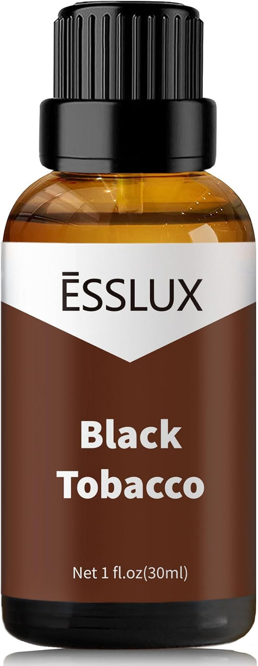 Black Tobacco Fragrance Oil - ESSLUX Essential Oils for Diffuser, Candle Soap Making Scents, Aromatherapy Scented Massage, Perfume for Humidifier Home Fragrance, 1 fl oz