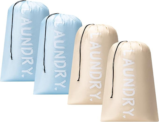 4 Pack XL Travel Laundry Bag, Machine Washable Dirty Clothes Organizer with Drawstring,Large Enough to Hold 4 Loads of Laundry, Easy Fit a Laundry Hamper or Basket Travel Essentials 24" x 36"