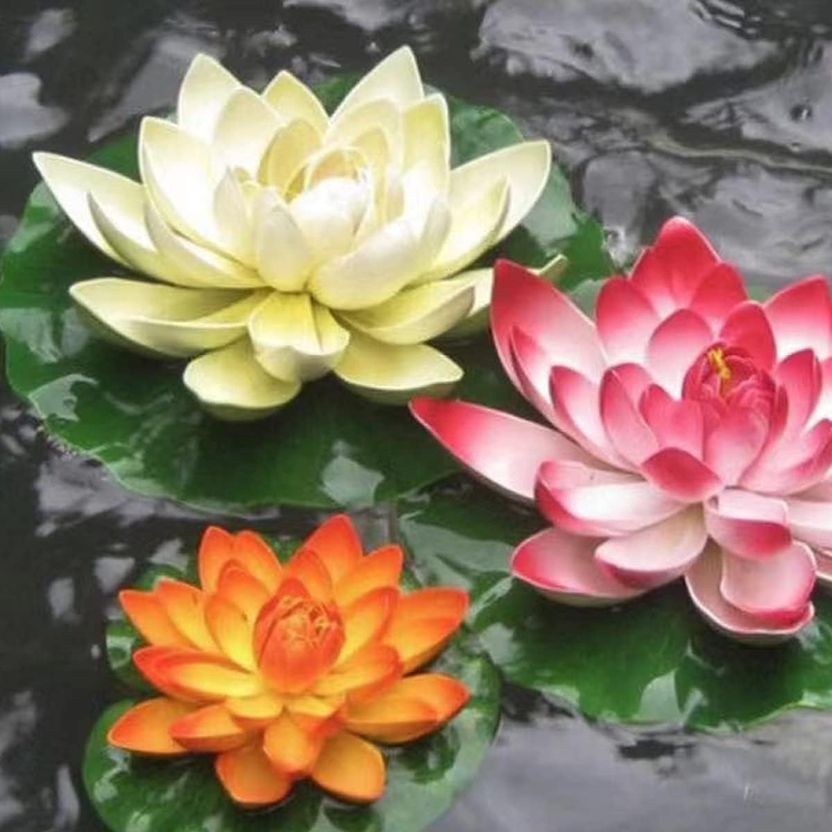 FZBNSRKO Artificial Lotus,4PCS 7.1" Inch Floating Foam Lotus Flowers for Pool,Realistic Water Lily Pads for Home Outdoor Patio Pond Wedding Party Decorations,Yellow