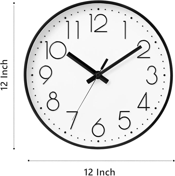 DAXSMY Wall Clock - 12 Inch Silent Non-Ticking Modern 3D Wall Clocks Battery Operated - Decorative Clock for Kitchen, Home Office, Bathroom, Bedroom, Living Room(White)