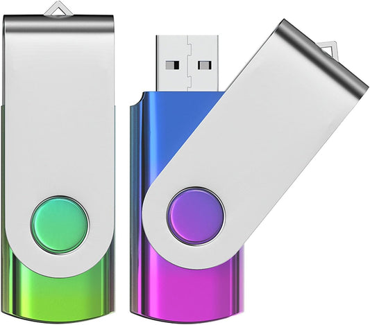 ABLAZE 2GB Flash Drive 2 Pack, USB 2.0 Thumb Drives with Lanyards Swivel USB Memory Stick 2GB（Green and Purple