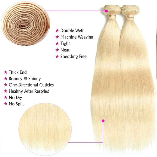 Fabimiya 22 24 26 Inch Bundles Human Hair Blonde 613# Straight Wave Human Hair Bundles Unprocessed Soft Sewn In Hair with Double Weft for Black Women