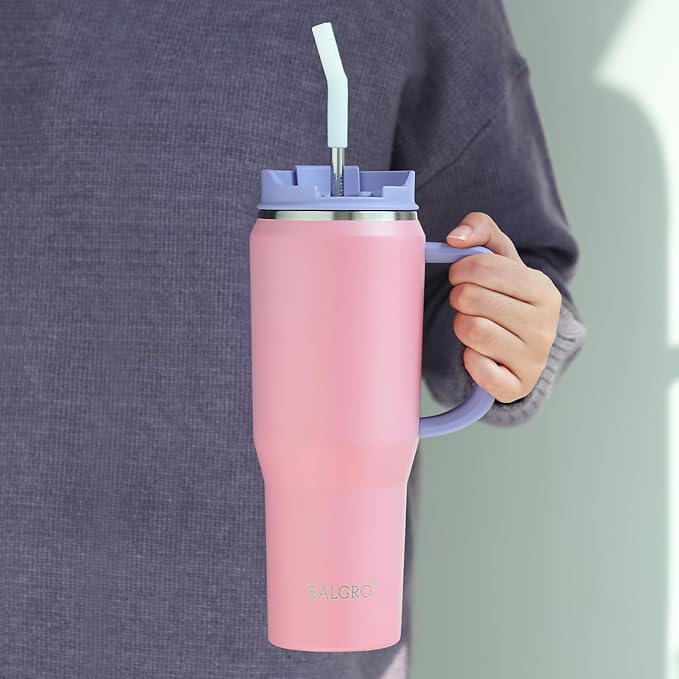 EALGRO 50 oz Tumbler with Handle, Insulated Tumblers with Lid and Straw, Large Metal Sports Water Bottle Jug, Thermal Stainless Steel Travel Coffee Mug Cup, Blue