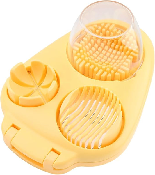3 in 1 Boiled Egg Slicer, Manual Egg Slicer for Hard Boiled Eggs, 3 Slice Modes Chopper Cutter Stainless Steel Dicer, Kitchen Gadget for Butter Strawberry Tomato, Labor Saving (Yellow)