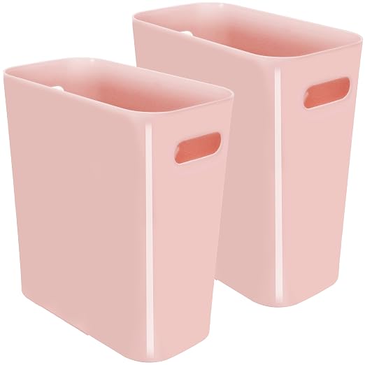 Youngever 2 Pack 3 Gallon Slim Trash Can, Plastic Garbage Container Bin, Trash Bin with Handles for Home Office, Living Room, Study Room, Kitchen, Bathroom (Pink)
