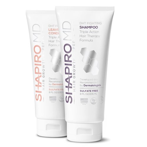 Shapiro MD Hair Growth Experts Shampoo and Leave in Conditioner, DHT Fighting Vegan Formula for Thinning Hair Developed by Dermatologists, Experience Healthier, Fuller Thicker Looking Hair, 1 Month