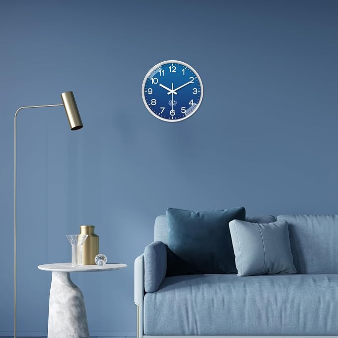 XNM Navy Blue Decorative Wall Clock for Living Room Bedroom 12 Inch Classic Minimalist Wall Clocks Battery Operated Round Analog Silent Clock
